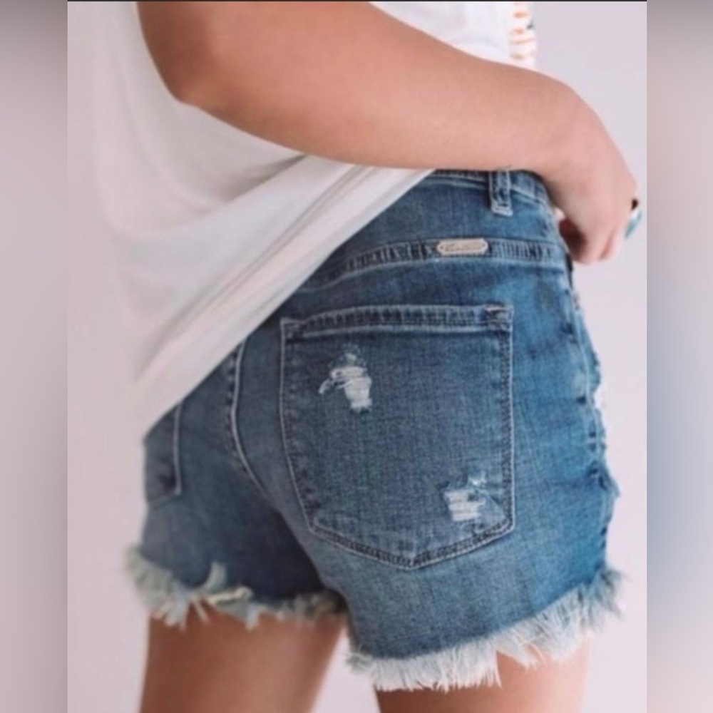 KanCan Dark Wash Distressed Denim Cut Off Jean Shorts - Picture 7 of 7